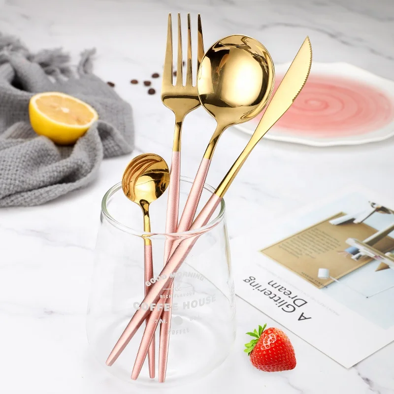 New Thin Light Dinnerware Design Gold Plated Stainless Steel Silver Cutlery Spoon Fork Sets for Home