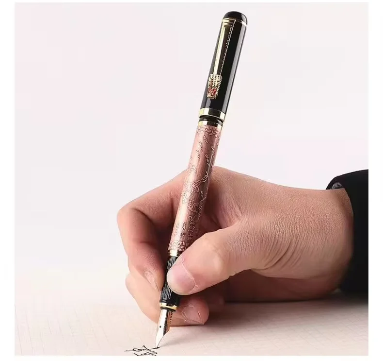 retro metal bronze luxury eight horse  gift fountain pen with dragon clip