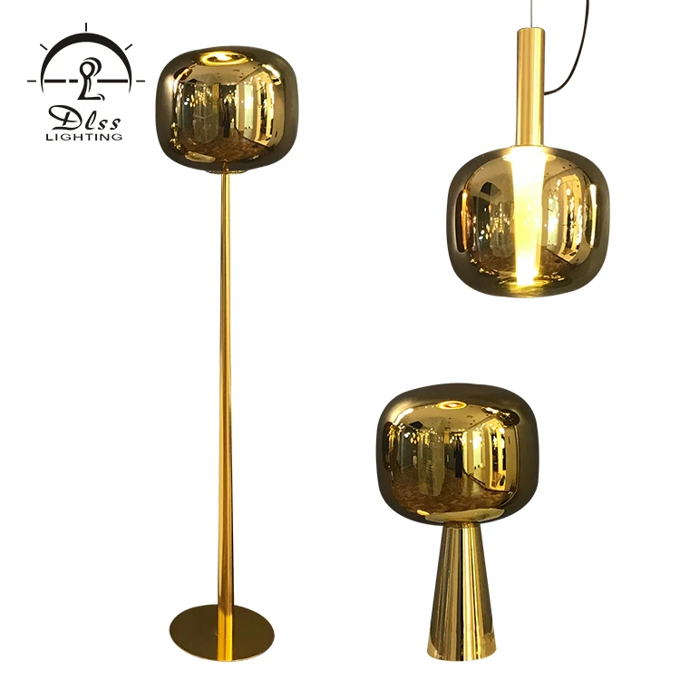 Modern classic hotel project standing long gold iron glass LED floor lamp