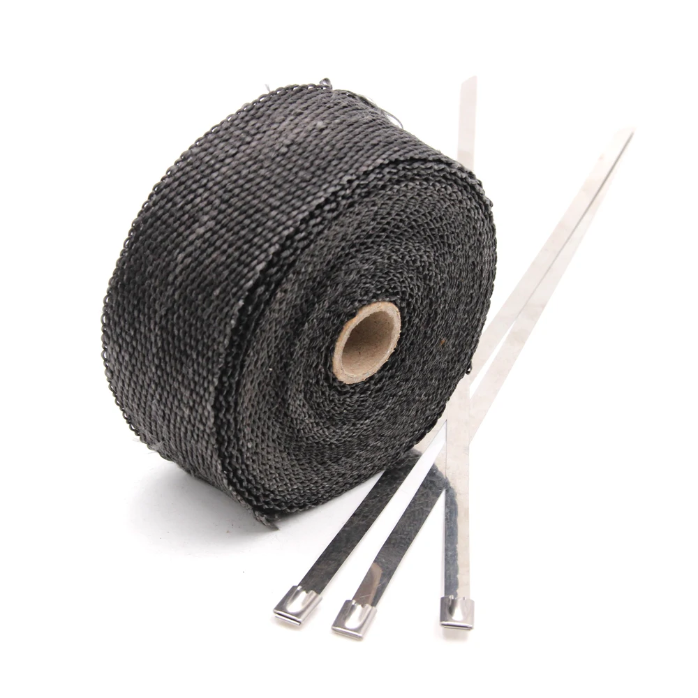 Car Motorcycle Exhaust Heat Pipe Header Wrap Manifold Fiberglass 3000 Fahrenheit Insulating Black