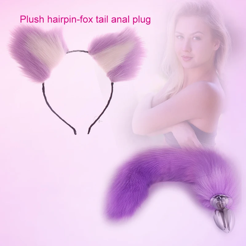 Erotic Toy Sex Anal Plug 2Pcs Wireless Cat Ears Stainless Steel Fox Tail Adult Anal Plugs Dilator For Woman