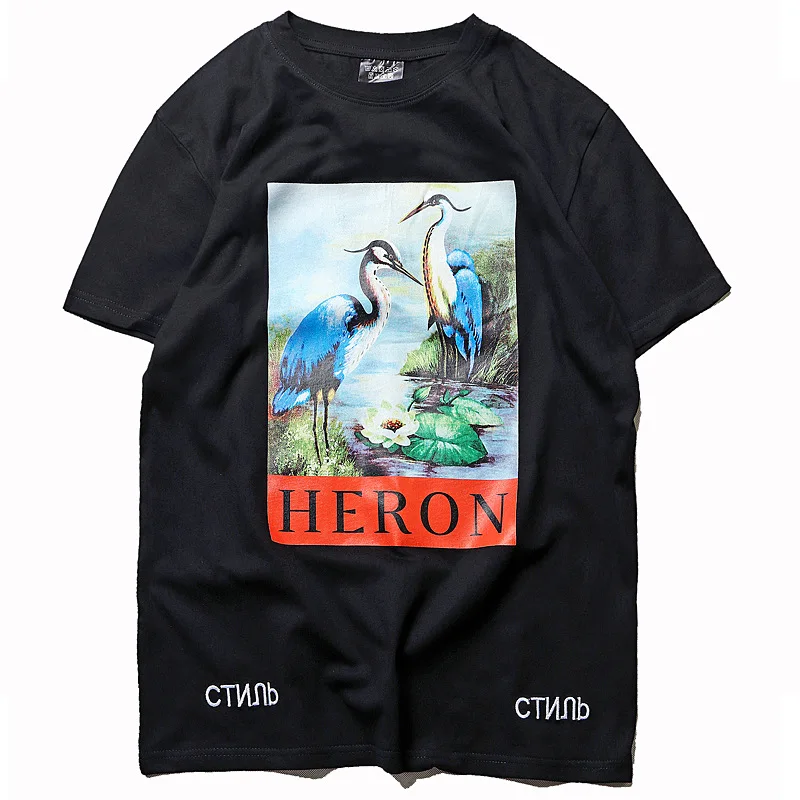  Винтажный стиль 100% хлопок футболки HERON PRESTON Crane с абстрактным рисунком уличная одежда в стиле хип-хоп большого размера