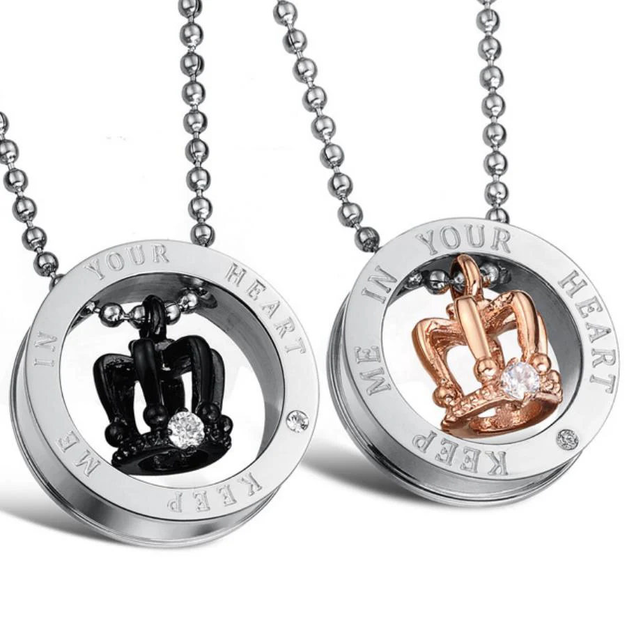 High Polished Stainless Steel Initial Necklace with Imperial Crown Stainless Steel Chain Pendant Necklace