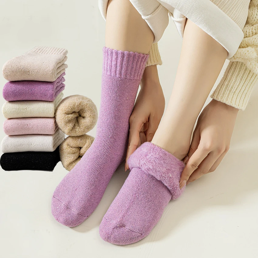 Wholesale Soft Cozy Cashmere Socks Women Thermal Warm Thick Long Wool Socks for Winter