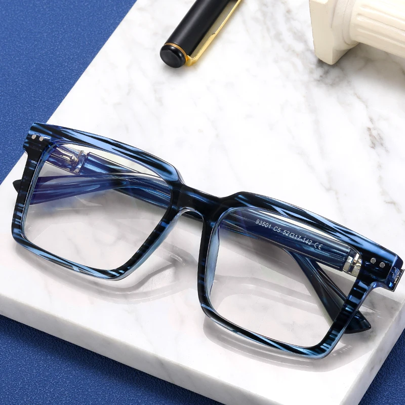 Unisex TR90 Square Glass Eyewear Red Brushed Pattern Frame Anti-Blue Light Blocking Flat Light Spring Hinge Retro Style