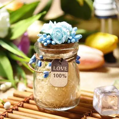 
Party favors glass jars with cork (round) and tag Wedding packing favors 