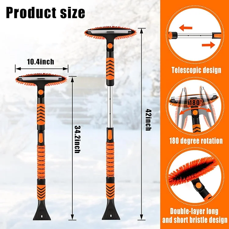 4 in 1 Ice Scraper for Car Windshield Extendable Snow Shovel Brush with Foam Handle Cleaning Brush for Car SUV Truck