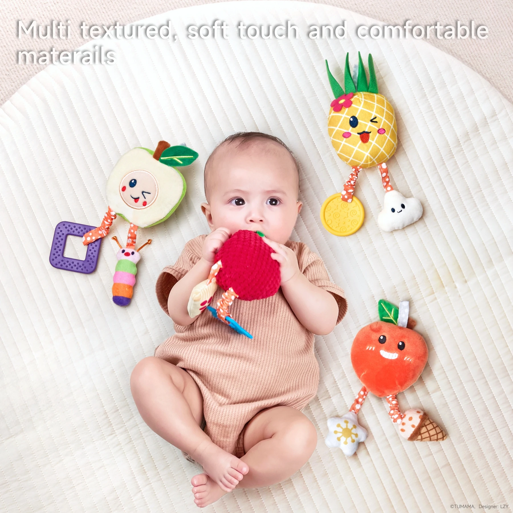 Tumama Kids Soft Fruit Hanging Rattle Set Baby Crib&Stroller Toys With Teether Stuffed Car Seat Hanging Baby Toys