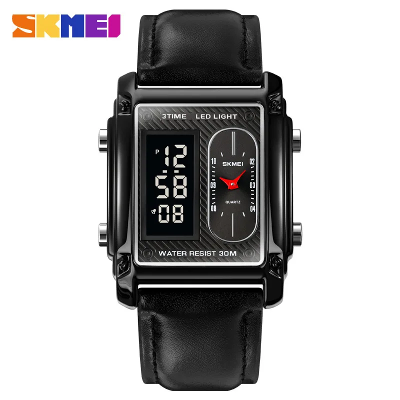 Promotion Skmei Rose Gold Rectangle Display Sunday Date Double Split Screen Stripe Digital Sports Watch Personalized Trend