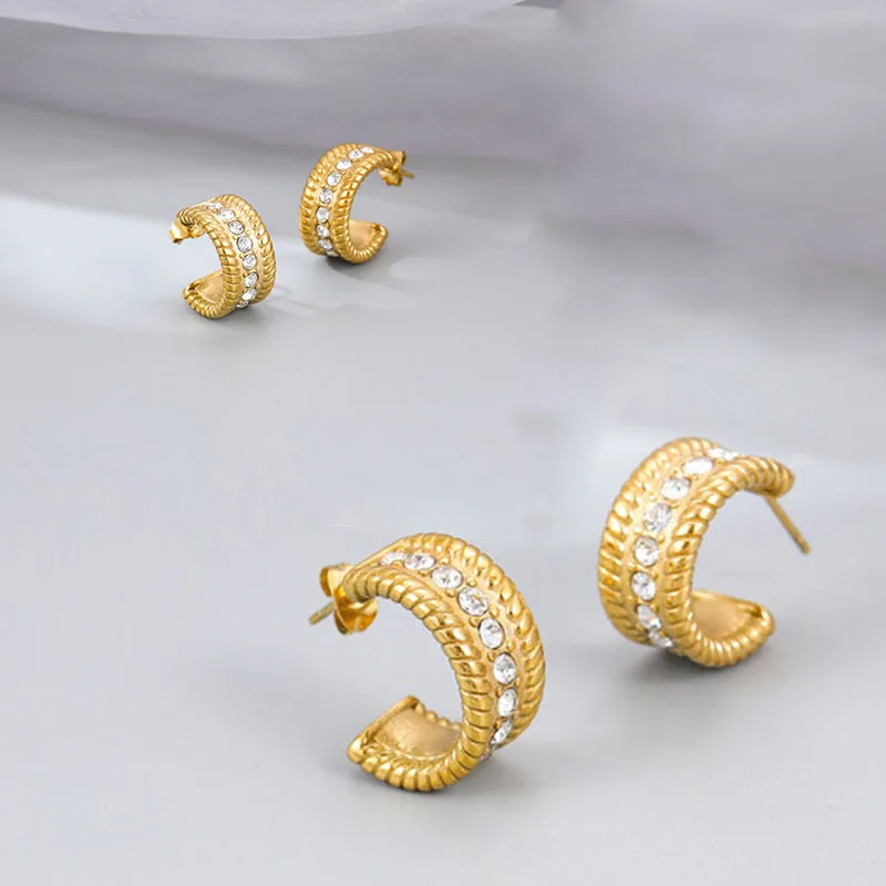 Stainless Steel Retro Zircon Earrings Personality Design Hoop Earrings Fine Wedding Jewelry For Women Party Gifts