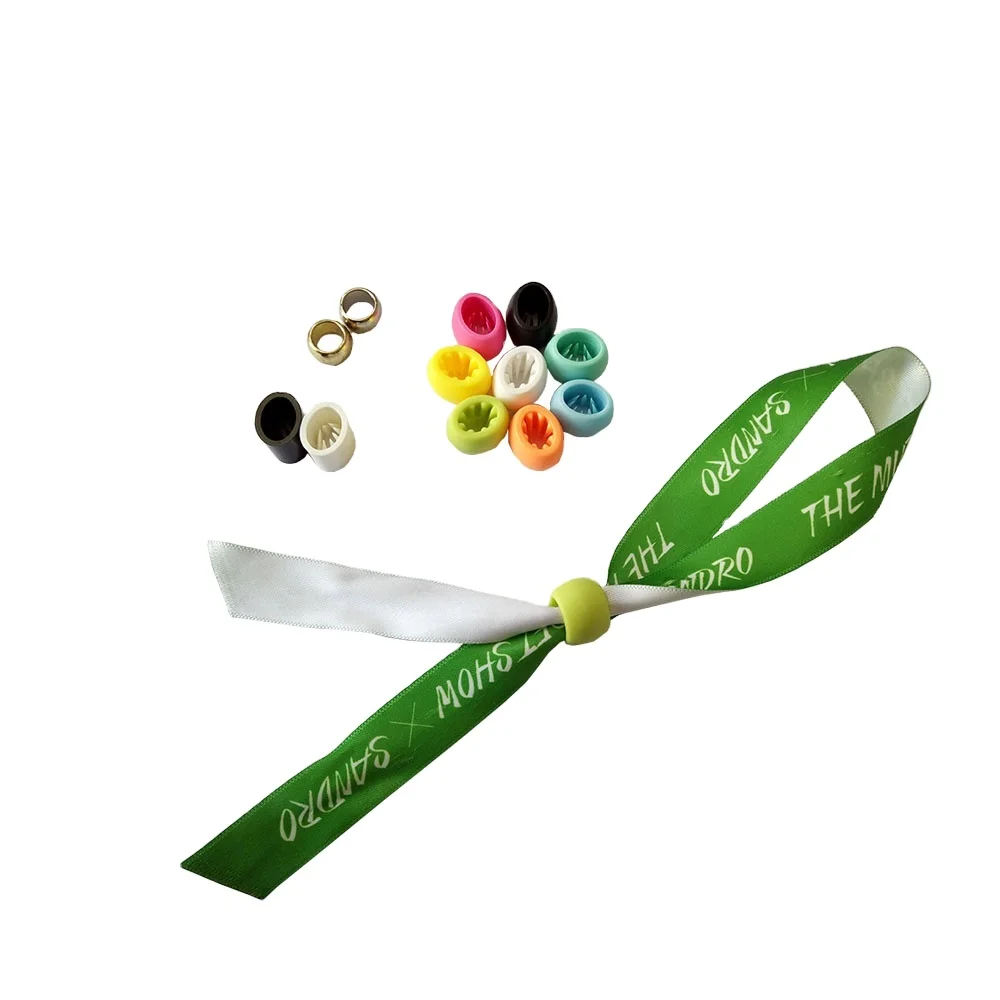 Promotional Fastener Satin Clip Ribbon Fabric Textile Woven Wristbands For Music Festival Events
