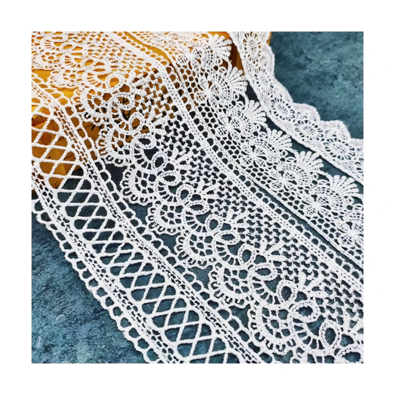 Manufacturer wholesale low price 5cm polyester guipure White Embroidery lace trim  for Bridal dress garment t11561