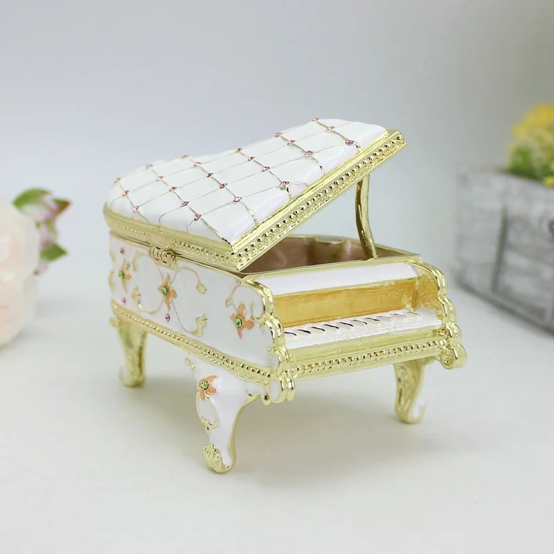 SHINNYGIFTS Pewter Enamel Hand Painted Big Size Piano Trinket Box Wedding Gifts Desk Decorative Box
