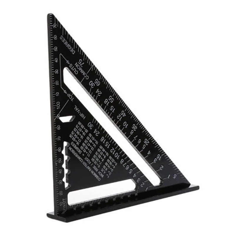 7 inch Triangular Ruler Aluminum Alloy Metric Measuring Ruler Woodworking Try Square Triangle Angle Protractor Angle Ruler