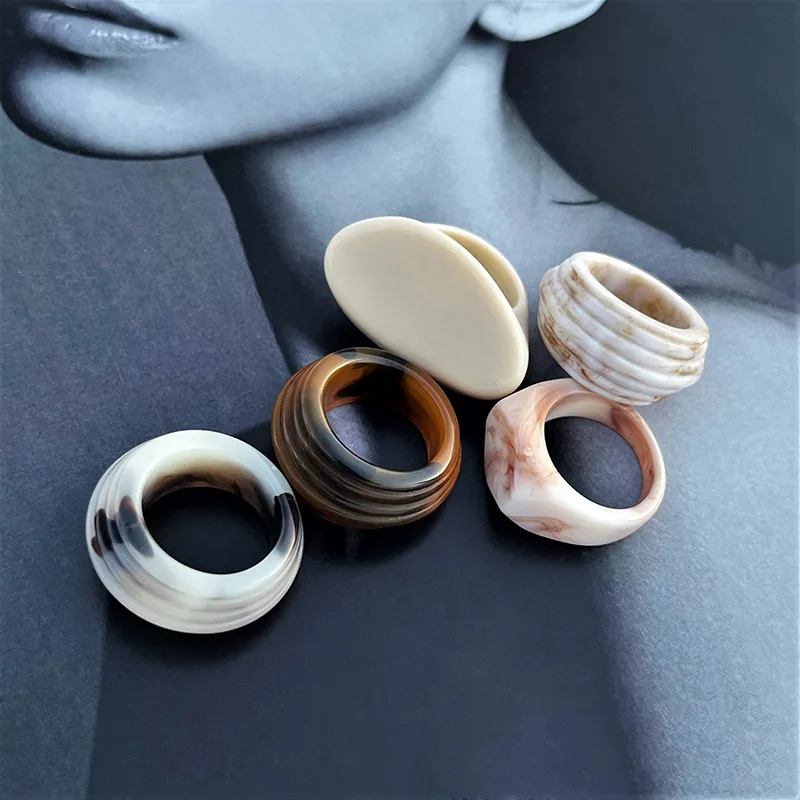 Resin Plastic Acrylic Rings Knuckle Ring Chunky Aesthetic Trendy Colorful Cute Stackable Jewelry Bulk Dome Thick Rings