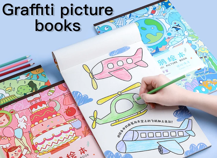 Eco-friendly diy coloring recyclable thick paper with pad kids four kinds water colour painting book