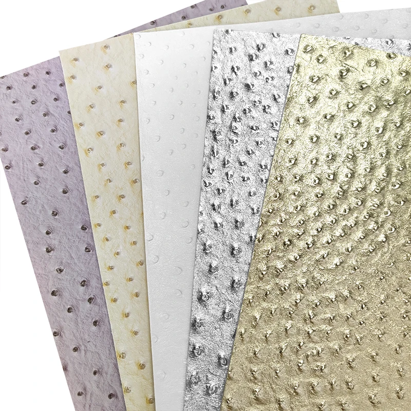 Wholesale Pu&Pvc Leather Ostrich Embossing Faux Leather Fabric Cotton Backing for Garment Handbags Making