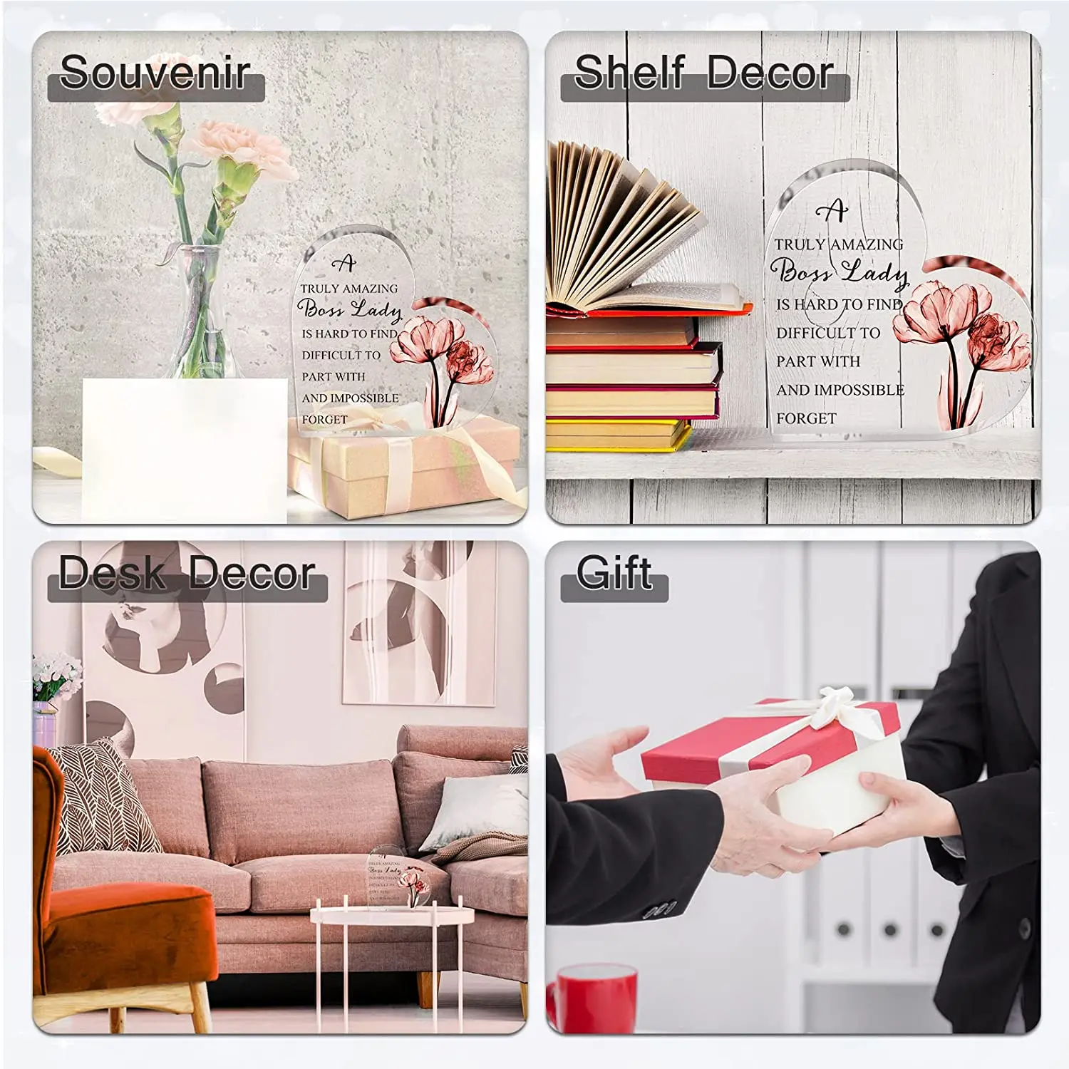 Acrylic Heart Boss Leaving Gifts Boss Appreciation Retirement Gift Paperweight Keepsake for Office Desk Birthday