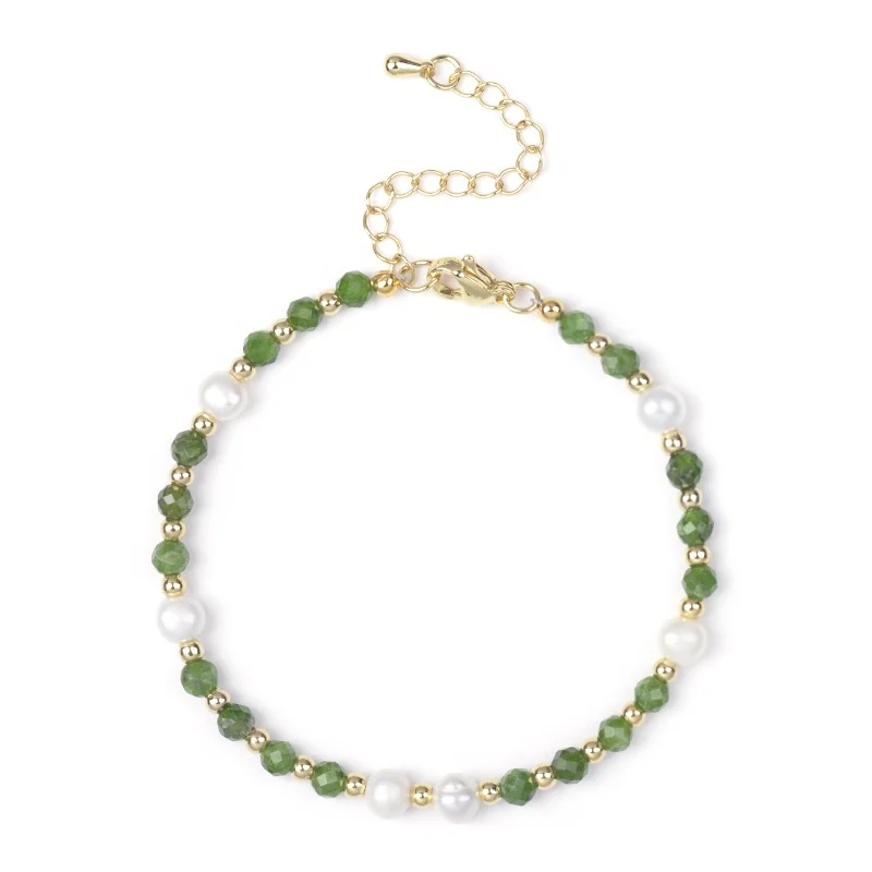 Wholesale Custom Bracelet Women Gold Plated Bead Mixed Gemstone Freshwater Button Pearl Natural Stone Beads Adjustable Bracelet