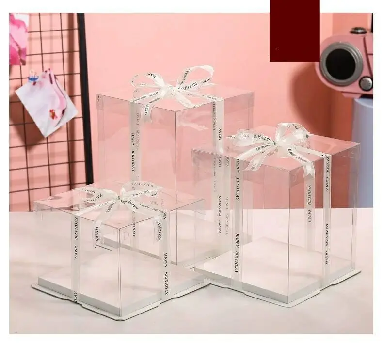 Подарочная ацетатная коробка Cube прозрачная упаковка для пирожных критальная виниловая из ПВХ пластиковые