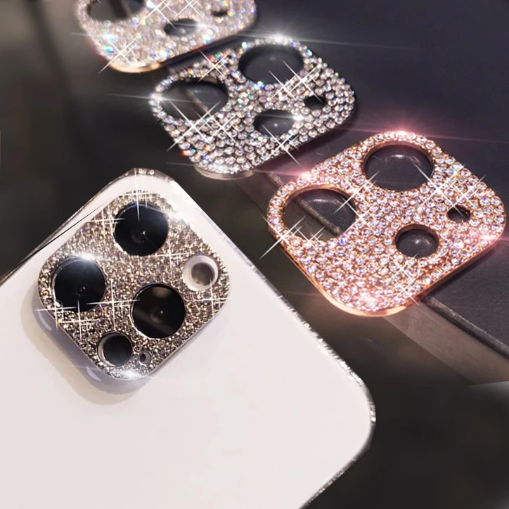 Shiny Bling Diamond Camera Lens Protector Case for IPhone 13 12 Mini 11 Pro Max Rhinestone Glitter Metal Screen Film