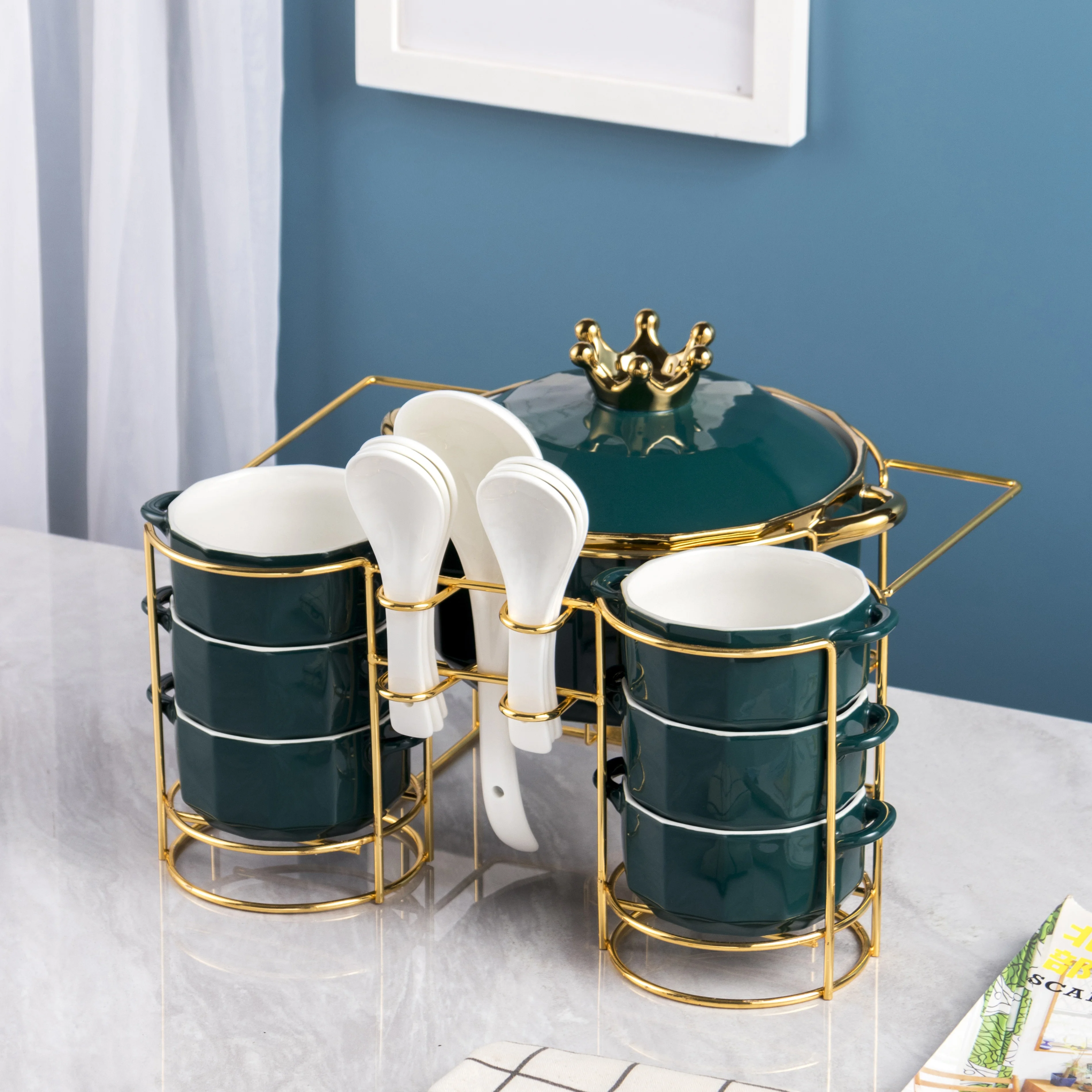 Hot Sale Food Safe Dinner Set Wholesale Home Use Kitchen Tableware Ceramic Soup Tureen Soup Pot With Bowl Set