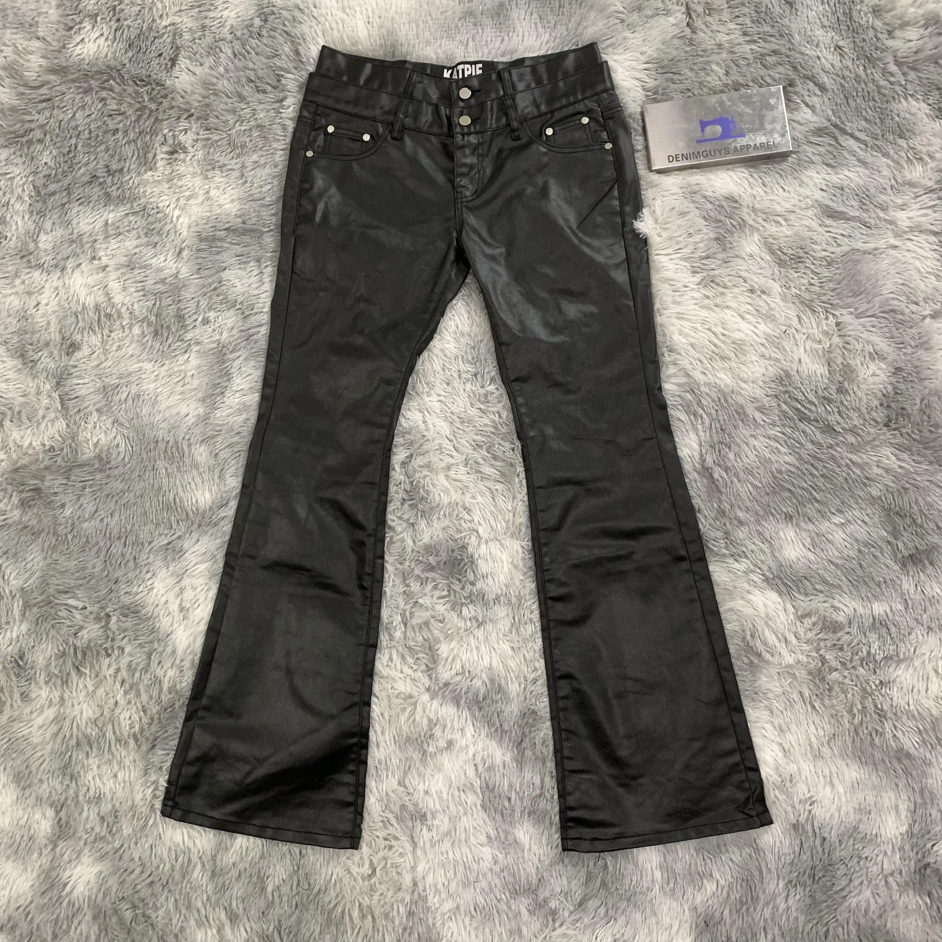 DENIMGUYS Fashion Trend Custom Black Waxed Jeans Coated Straight Solid Color Flared Wax Jeans