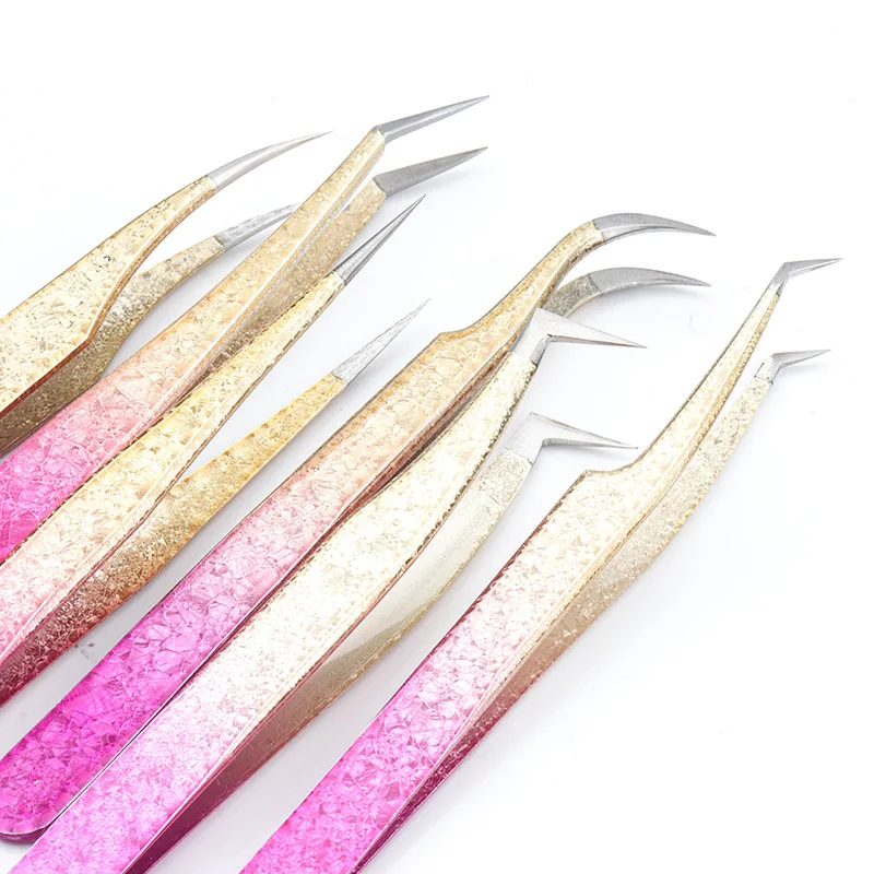 Private Label Custom Lash Extension Fiber Tip Strong Hold Slim Thin Straight Volume 90 Degree Tweezers For Eyelash Extension