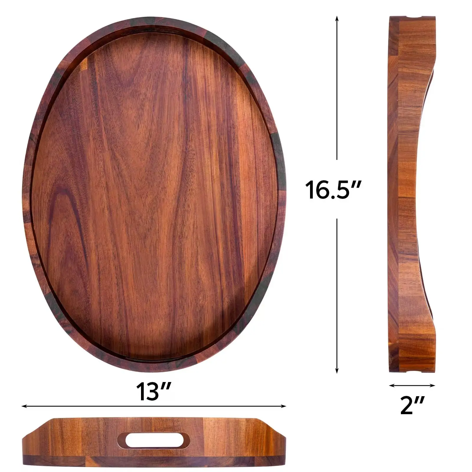 Modern Acacia Wood Serving Tray Handle Breakfast Snack Rectangular Dishes Plates Seagrass Oval Shape Bathroom Tray Banquet Tray