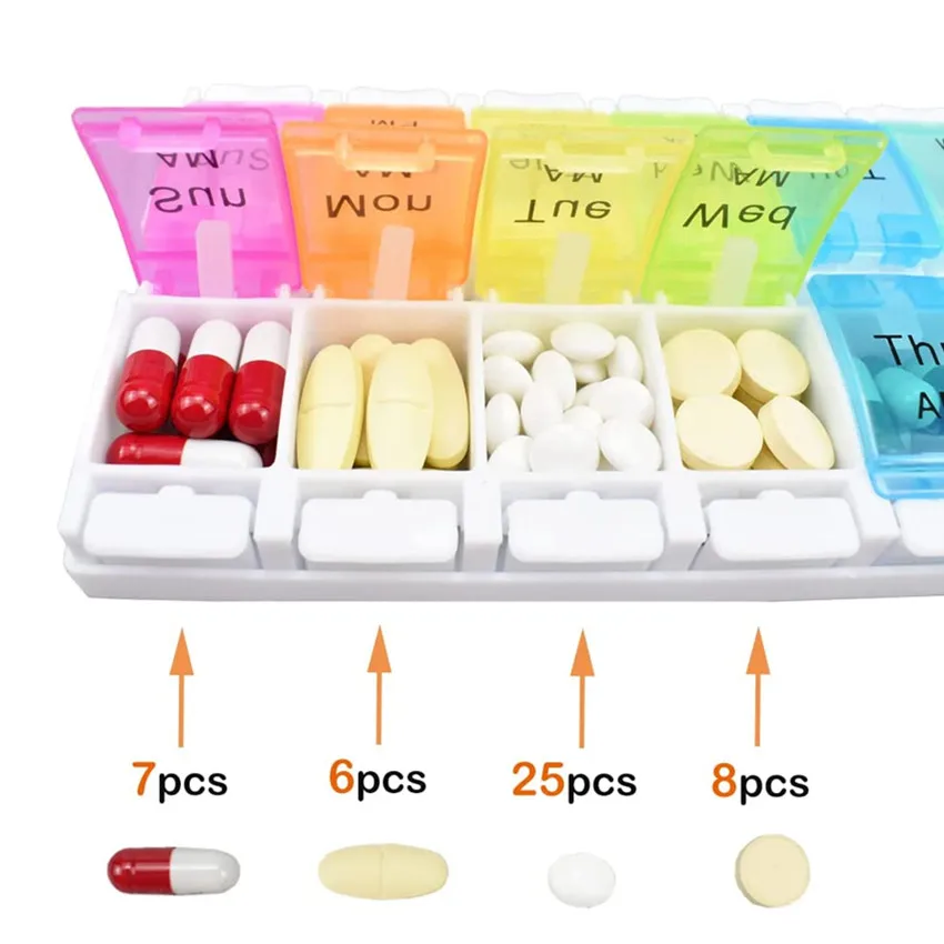 Wholesale Custom Portable Weekly AM/PM 14 Cases Pills Cases Container Medicine Storage Organizer