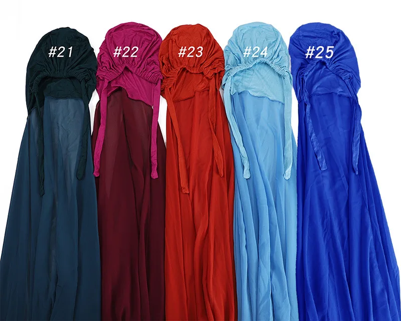 2021 new underscarf custom plain instant chiffon hijab with inner jersey bonnet caps headscarf long satin lining cap shawl scarf