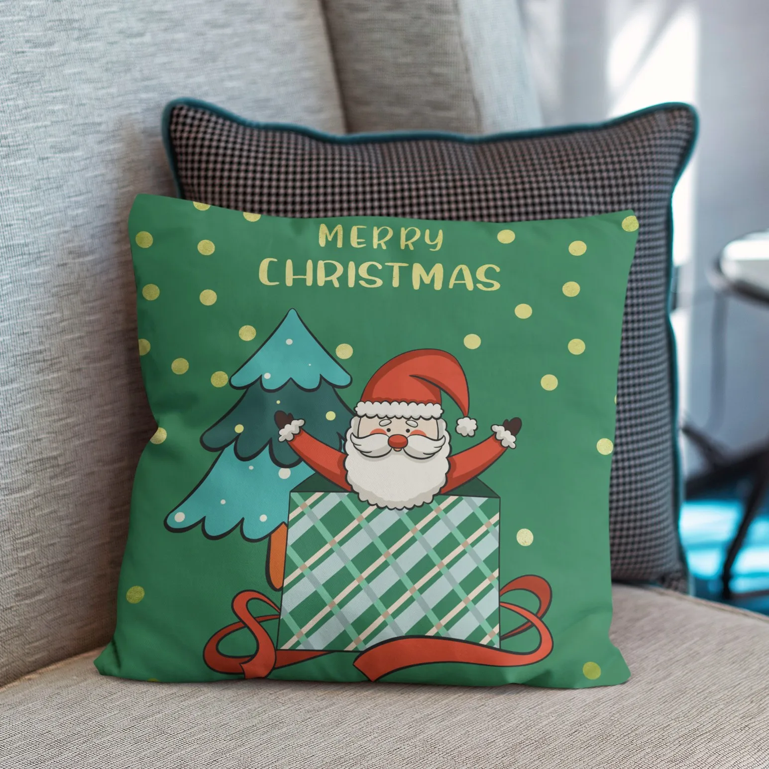 Christmas green snowman elk print pillow, living room sofa soft waterproof pillowcase,sublimated blank silk letter cushion cover