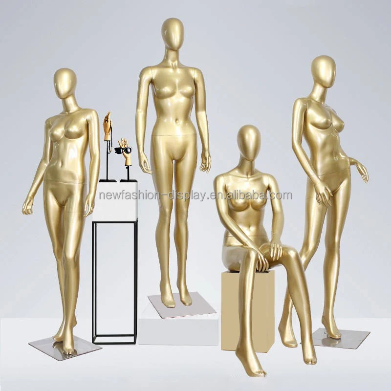 Matt Gold Mannequins Female  Full Body Women Metal Base Display Clothing Shop Fiberglass Model for Ladies