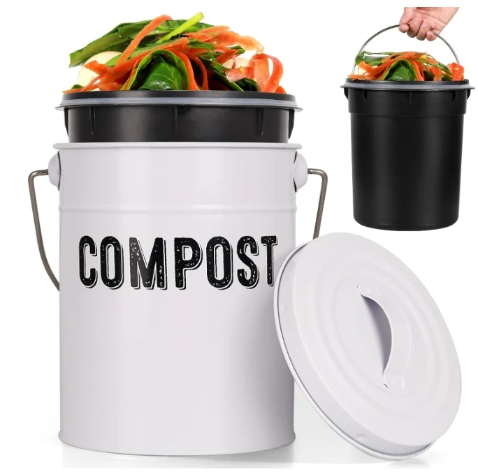 Compost Bin Kitchen Counter, Indoor Compost Bin,   Countertop Compost Bin with Lid, Compost Bucket Compost Container