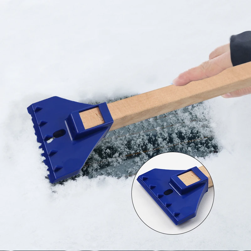 car cleaning snow removal tool  wooden handle snow brush with ice scraper