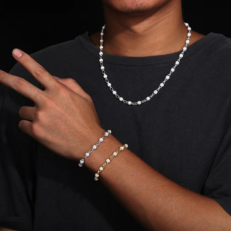 Iced Out Beaded Bracelet 18K Gold Plated 5A CZ Shiny 6mm Ball Chain Hip Hop Jewelry for Men Bracelet Men