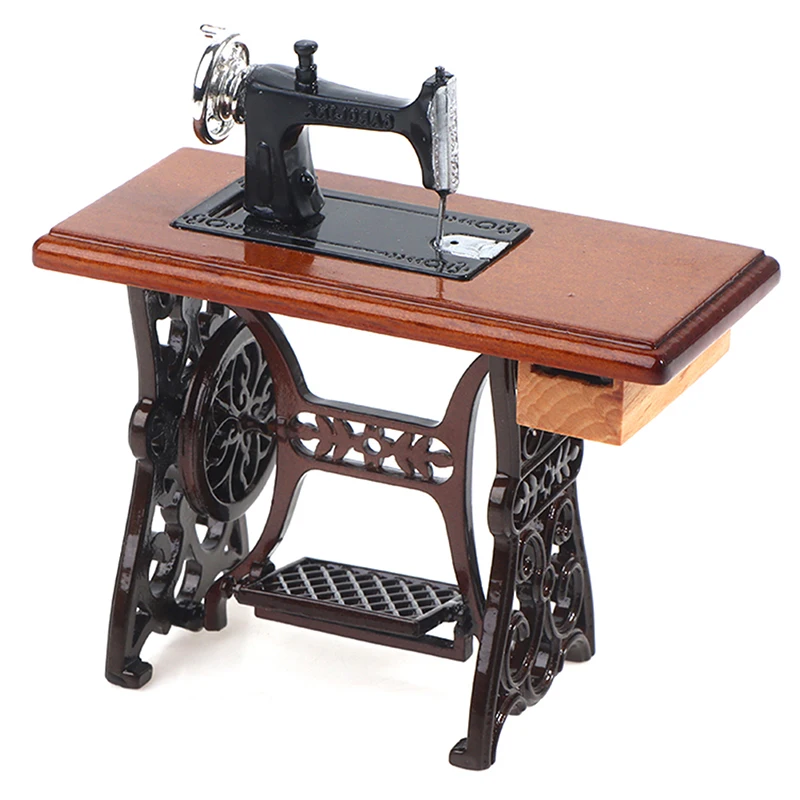 1:12 Dollhouse Decor Miniature Furniture Vintage Sewing Machine Toy Accessories for Dolls House Toys for Kids Pretend Toys