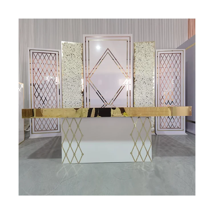 New Design PVC Acrylic White with Artificial Flower Stage Wedding Backdrop  for Wedding  Party Decorations