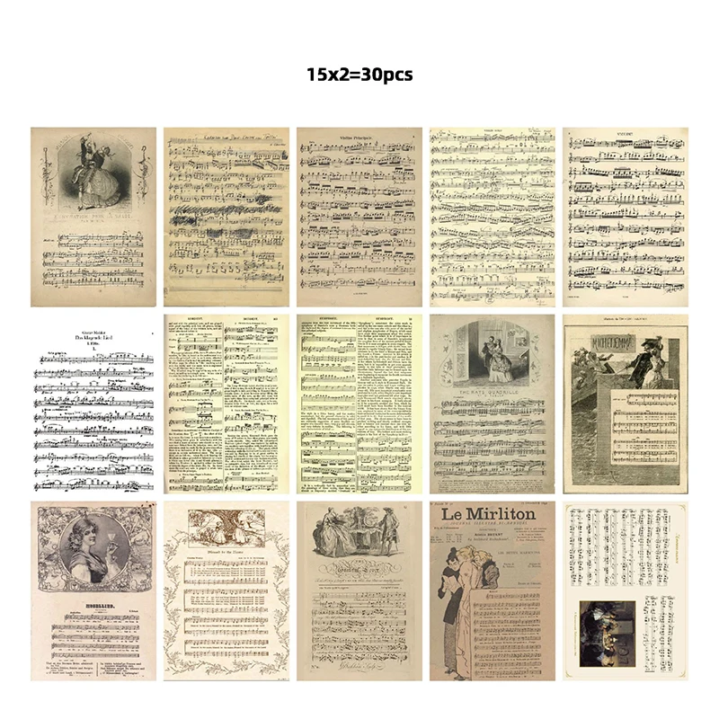 30 Sheets Vintage Style Paper Aesthetic Decorative Paper Material Crafts for DIY Scrapbooks Journal Diary Photo Album Background