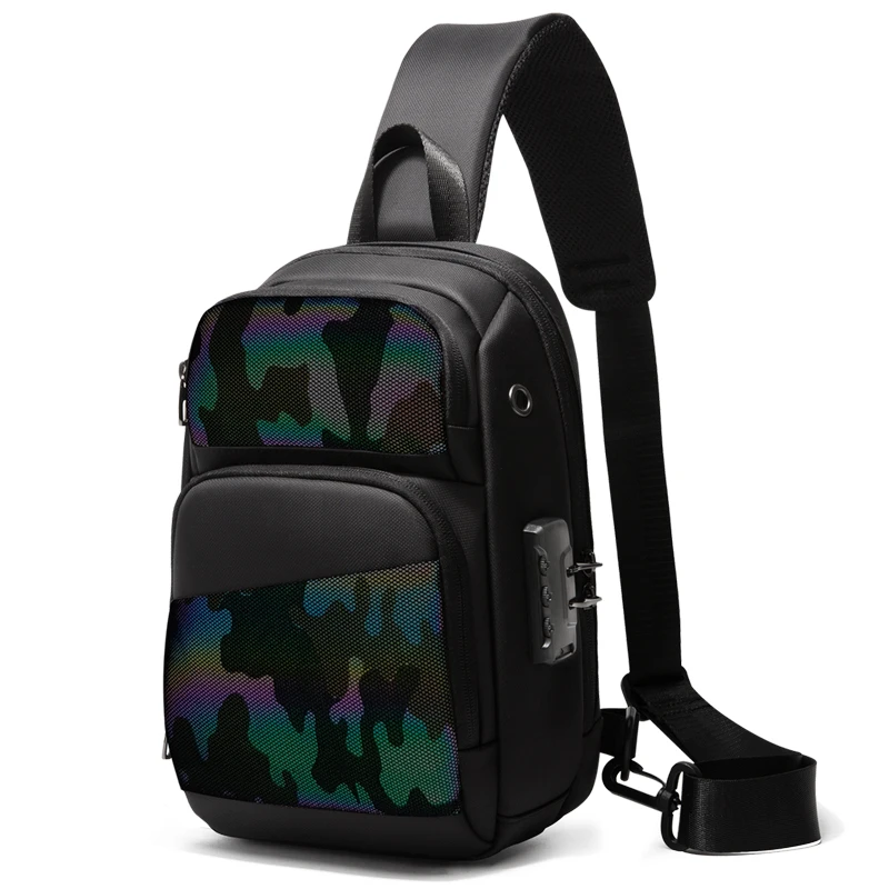 New black high-quality breathable waterproof anti-theft anti-wear chest bag USB charging port chest bag