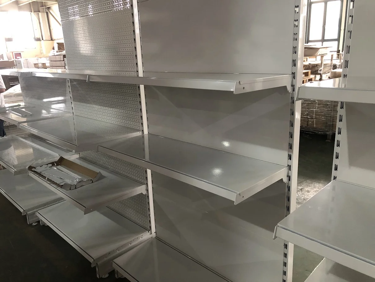Розничный магазин оборудования двухсторонняя черная недорогая металлическая полка для супермаркета гондолы