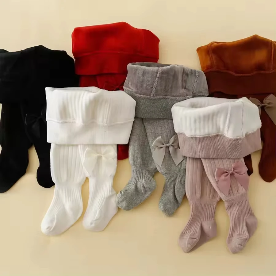 Custom Label Logo Hot Selling Kids Clothing Organic Cotton Leggings Skinny Girls Fleece Pantyhose Winter  Kid Tights
