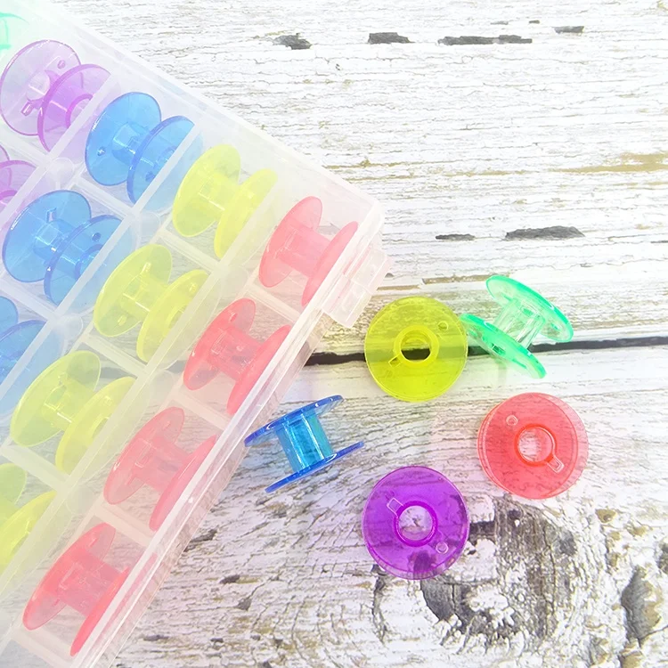 Clear Empty Plastic Spool Bobbin With Case For Home Sewing Accessories 25 Pcs