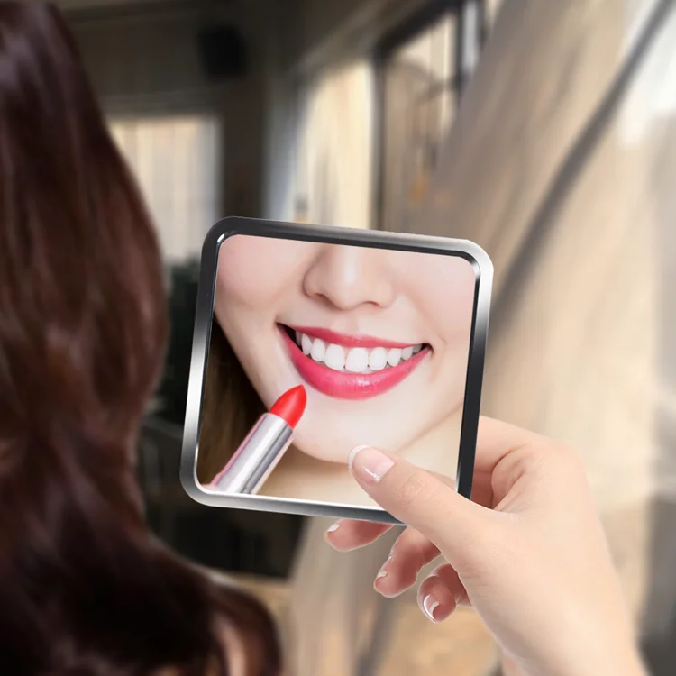 Personalised Portable Fashionable Gift Single side small sliver wavy square Metal Handheld pocket vanity Compact Mirror