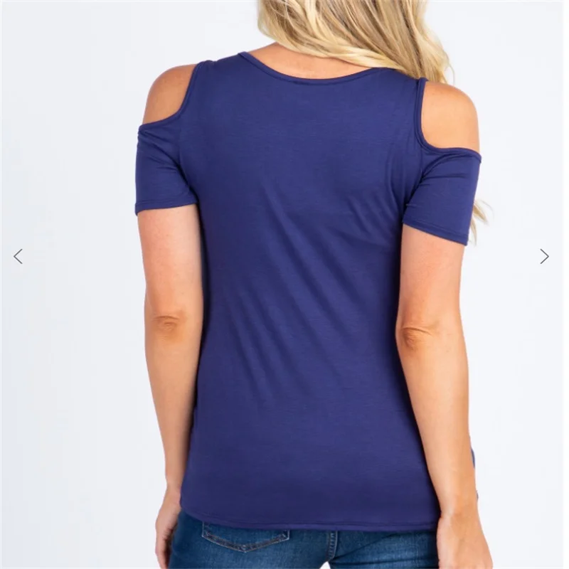 Navy Blue Cold Shoulder Maternity Nursing Top fashionable woman watches top 2021