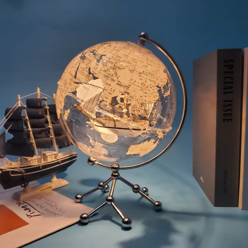 Bright Surface Rotating World Map Globe With Led Light Globes