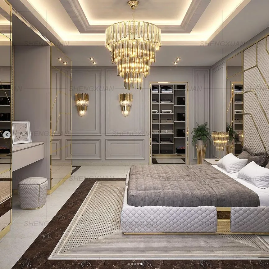 Luxury Bedroom Furniture Modern Headboards Luxury King Size Bed Adhesive Fabric Background Wall Panels for Double Full Hotel Bed