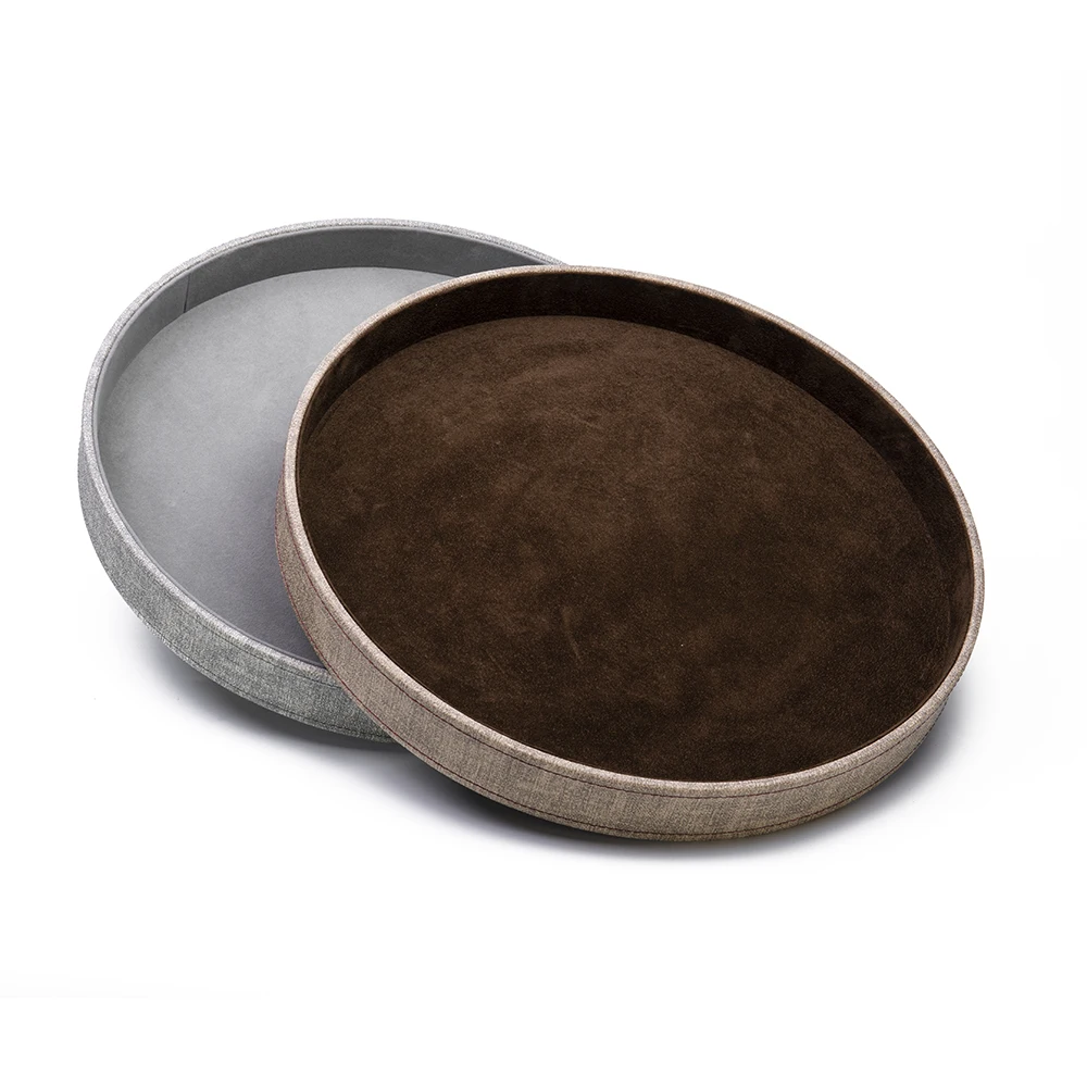 Wooden Round Circle PU Leather Tray Coffee Table Food Farmhouse Decor Home Round Serving Valet Tray