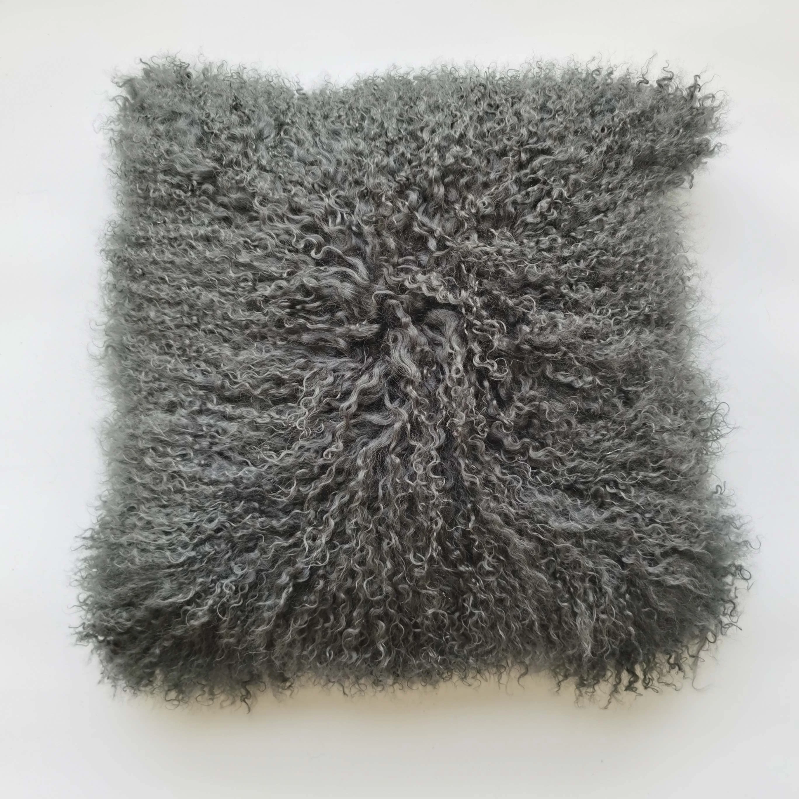 Factory Price Decorative Cushion Real Tibet Sheepskin Long Curly Hair Tibetan Lamb Fur Bed Throw Pillow