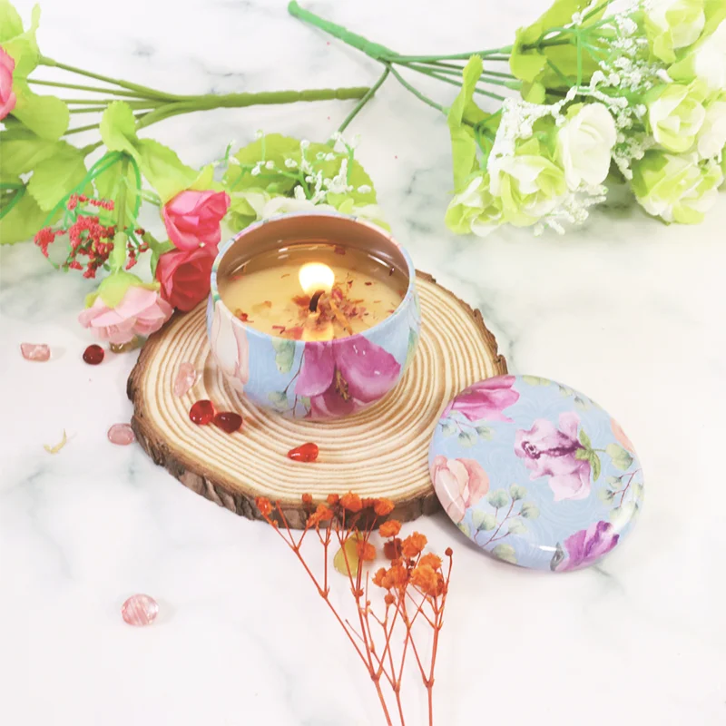 Iron Can Scented Candles Aroma Soy Wax Candles Exquisite Dried Flower Scented Candle
